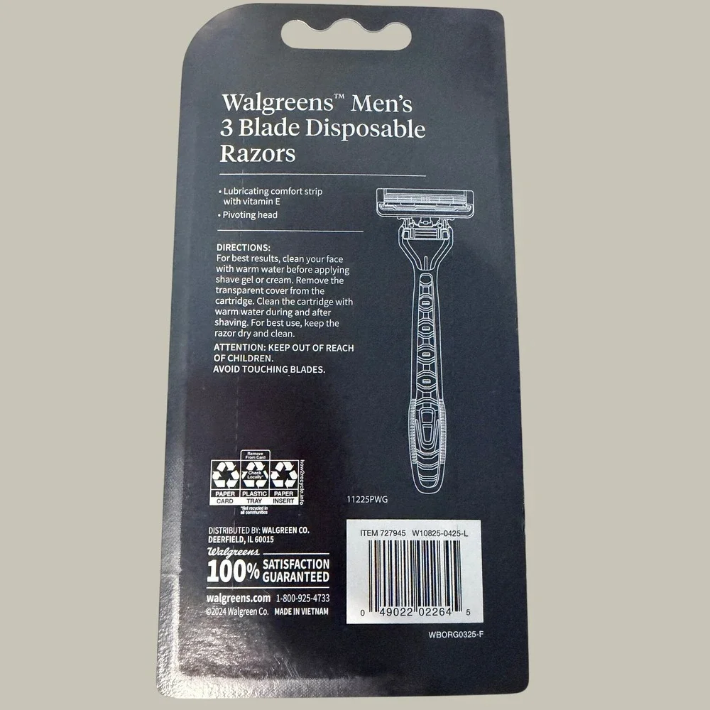 Walgreens Men's 3 Blade Disposable Razors 3 Count 4 Pack Lot 12 Total Razors